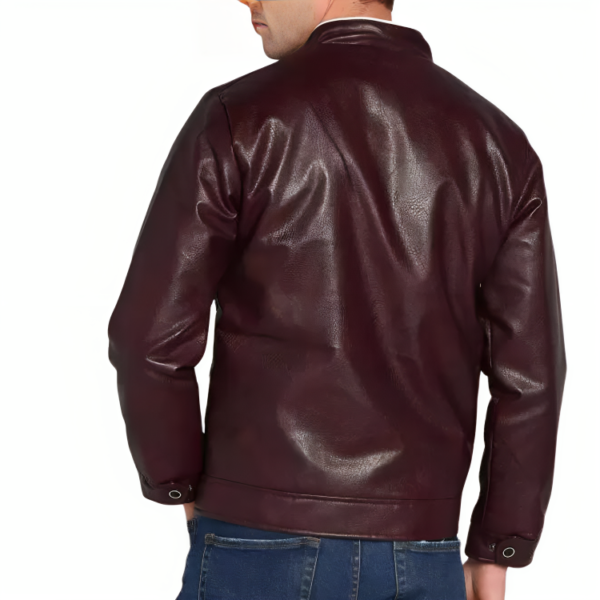 Mens Textured Classic Cafe Racer Brown Leather Jacket - Image 2
