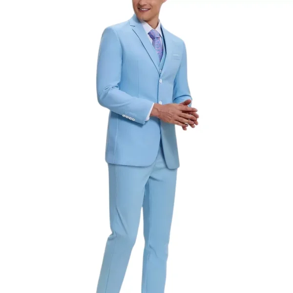 Classic 3 Piece Mens Light Blue Slim Fit Suit - Image 4