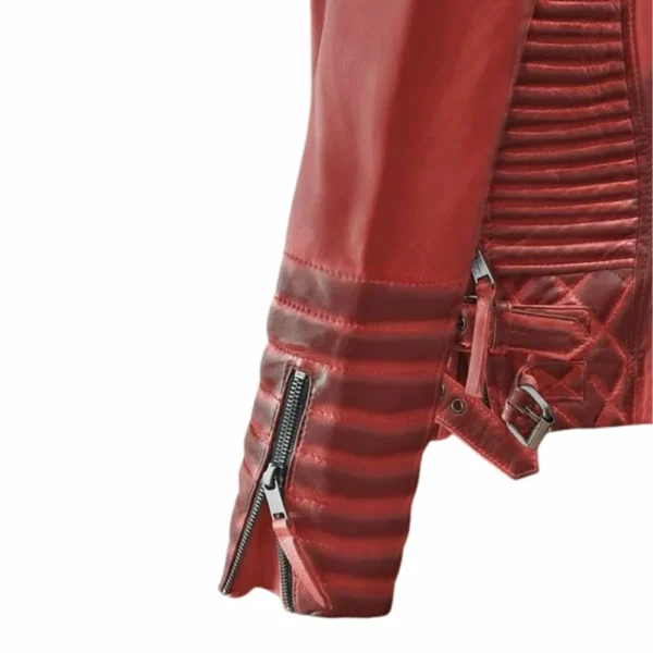 Womens Quilted Merlot Red Leather Biker Jacket - Image 4