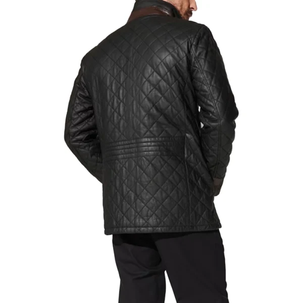 Mens Black Diamond Quilted Leather Coat - Image 2