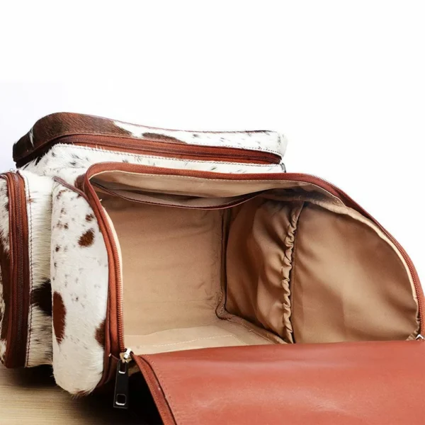 Cowhide Hair Leather Backpack Brown and White Pony Fur Rucksack/Knapsack Travel Shoulder Bag (Backpack) - Image 5