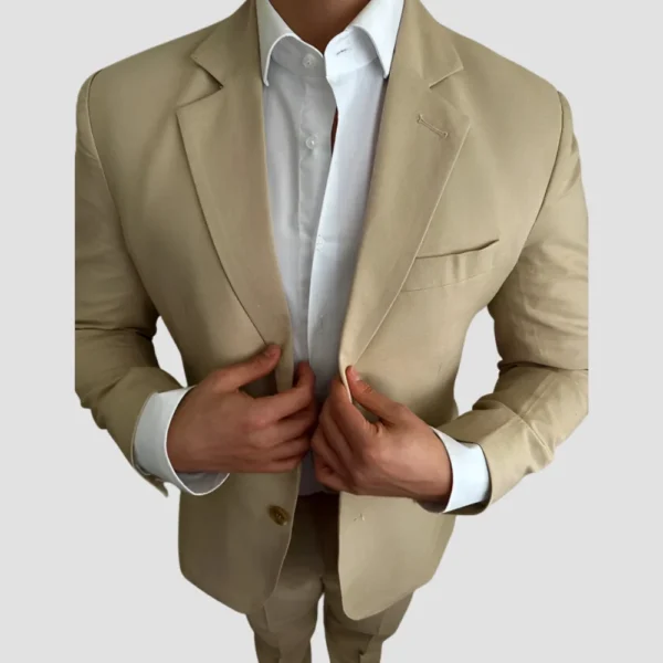 Light Brown Linen Mens 2 Piece Suit - Image 3