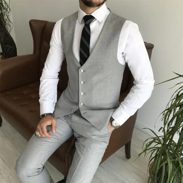 Mens 3 Piece Grey Slim Fit Tuxedo Wedding Suit - Image 2
